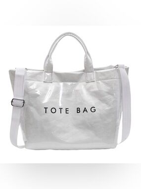 ✨White 'Tote Bag' Printed Women's PVC Shopper Tote, w/Strap✨Preloved